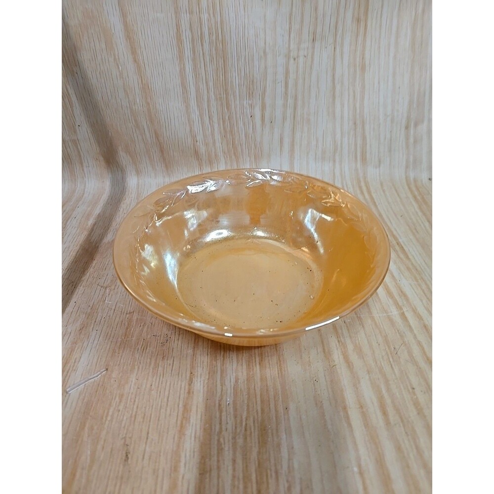 Vintage Fire King Peach Luster 8” Serving Bowl w Laurel Leaf by Anchor Hocking